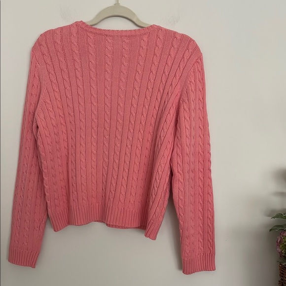 Lauren Ralph Lauren Pink Cropped Cable Knit Crew Neck Sweater made in Hong Kong - Picture 3 of 8
